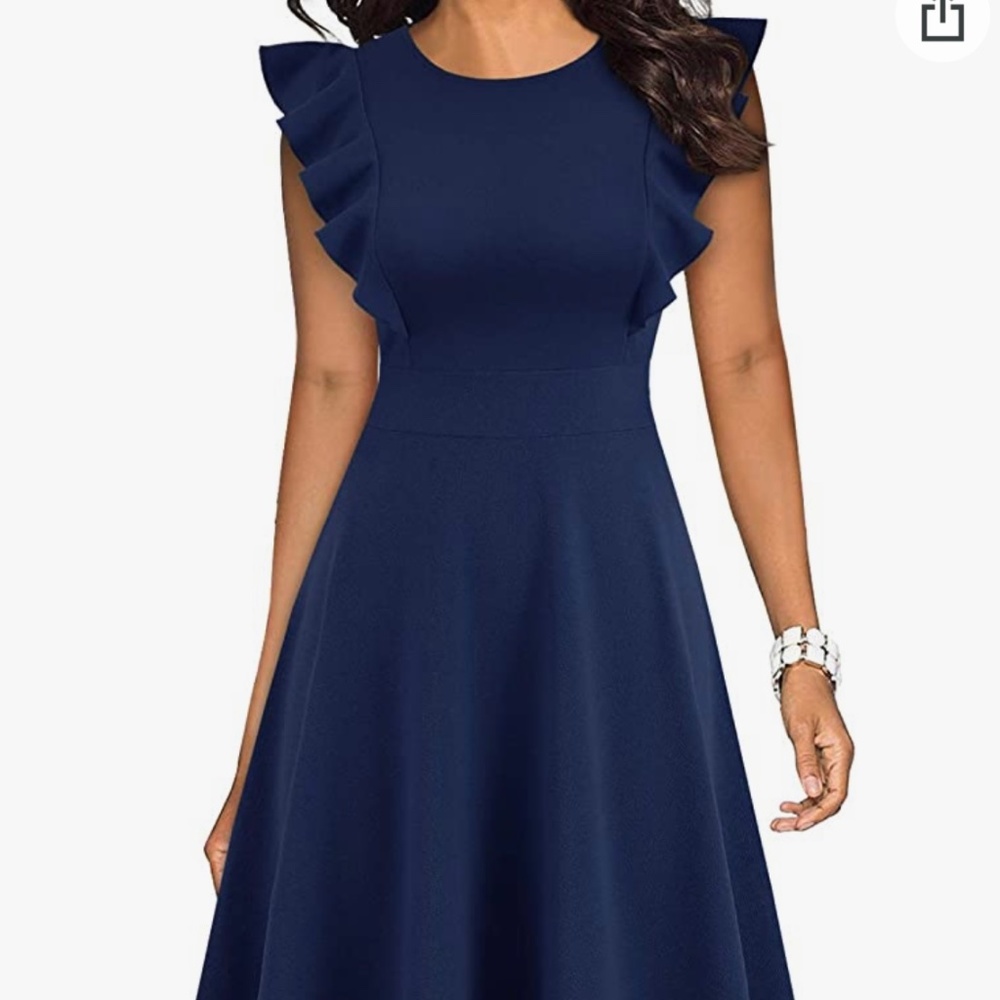 NWT MISFAY Women’s Navy Ruffle Flared A-line Swing Dress in Size Large